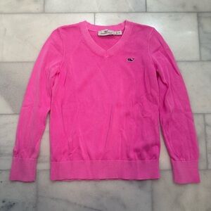 Vineyard Vines Girls Bright Pink V-Neck Sweater